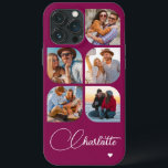 5 Photo Modern Trendy Simple Personalization Name<br><div class="desc">5 Foto moderna Trendy Simple Heart Personalised Name iPhone Capa de telefone apresenta cinco de suas fotos favoritas com seu nome personalizado em um elegante script de caligrafia branca, acentuado com coração de amor. Personalize editando o texto na caixa de texto fornecida. Perfeito para o aniversário, Natal, Dia de as...</div>