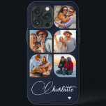 5 Photo Modern Trendy Simple Personalization Name<br><div class="desc">5 Foto moderna Trendy Simple Heart Personalised Name iPhone Capa de telefone apresenta cinco de suas fotos favoritas com seu nome personalizado em um elegante script de caligrafia branca, acentuado com coração de amor. Personalize editando o texto na caixa de texto fornecida. Perfeito para o aniversário, Natal, Dia de as...</div>