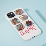 5 Photo Modern Trendy Simple Personalization Name<br><div class="desc">5 Foto Moderna Tendy Simple Heart Personalised Name iPhone Capa de telefone apresenta cinco de suas fotos favoritas com seu nome personalizado em um elegante script de caligrafia rosa acentuado com coração amoroso. Personalize editando o texto na caixa de texto fornecida. Perfeito para o aniversário, Natal, Dia de as mães,...</div>