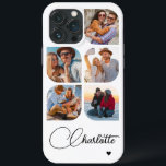 5 Photo Modern Trendy Simple Personalization Name<br><div class="desc">5 Foto moderna Trendy Simple Heart Personalised Name iPhone Capa de telefone apresenta cinco de suas fotos favoritas com seu nome personalizado em um elegante script de caligrafia negra acentuado com coração de amor. Personalize editando o texto na caixa de texto fornecida. Perfeito para o aniversário, Natal, Dia de as...</div>