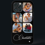 5 Photo Modern Trendy Simple Personalization Name<br><div class="desc">5 Foto moderna Trendy Simple Heart Personalised Name iPhone Capa de telefone apresenta cinco de suas fotos favoritas com seu nome personalizado em um elegante script de caligrafia branca, acentuado com coração de amor. Personalize editando o texto na caixa de texto fornecida. Perfeito para o aniversário, Natal, Dia de as...</div>