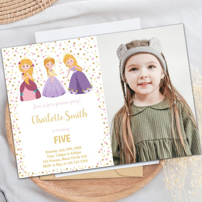 5 Princesa Aniversário Convites com Foto (5th Princess Birthday Invitations with photo)