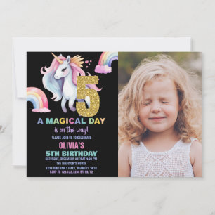 5 Rainbow Unicorn Aniversário Convites com foto