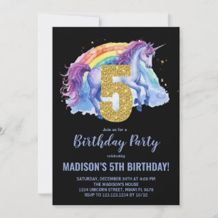 5 Rainbow Unicorn - Convites de aniversário