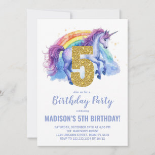5 Rainbow Unicorn - Convites de aniversário