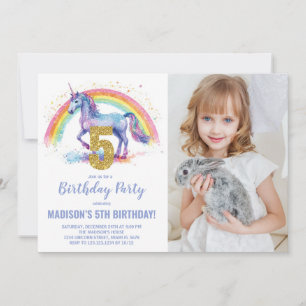 5 Rainbow Unicorn - Foto de Convites de Aniversári