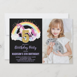 5 Rainbow Unicorn - Foto de Convites de Aniversári