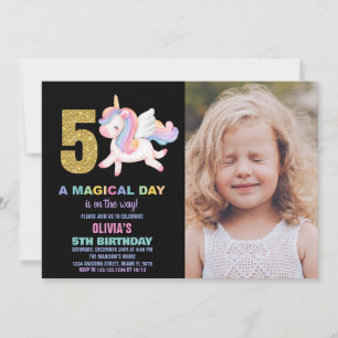 5 Rainbow Unicorn - Foto de Convites de Aniversári