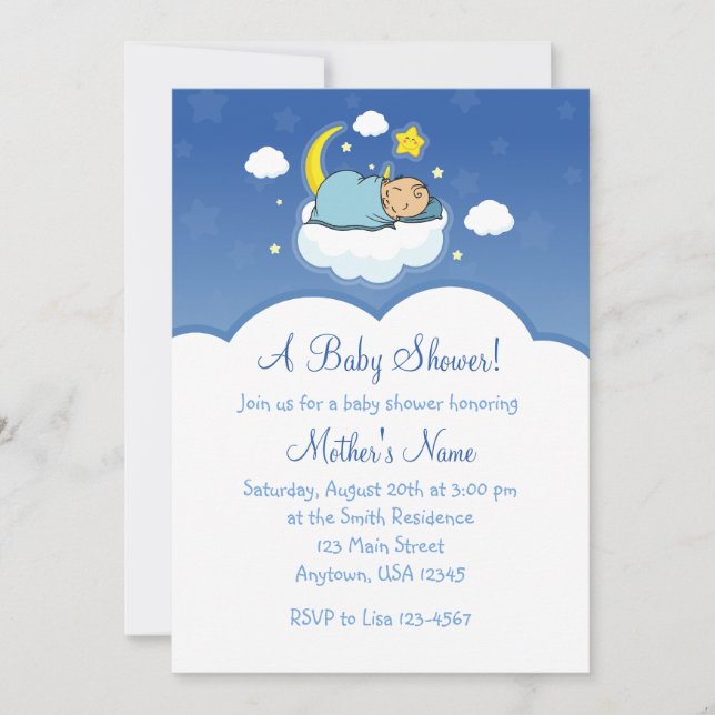 5 x 7 Blue Cloud Baby Boy Shower Convites (Frente)