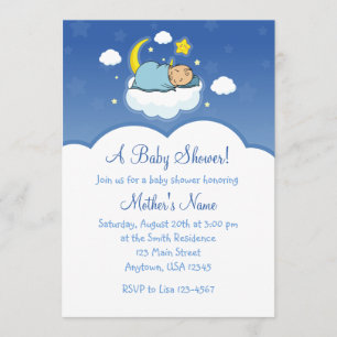 5 x 7 Blue Cloud Baby Boy Shower Convites