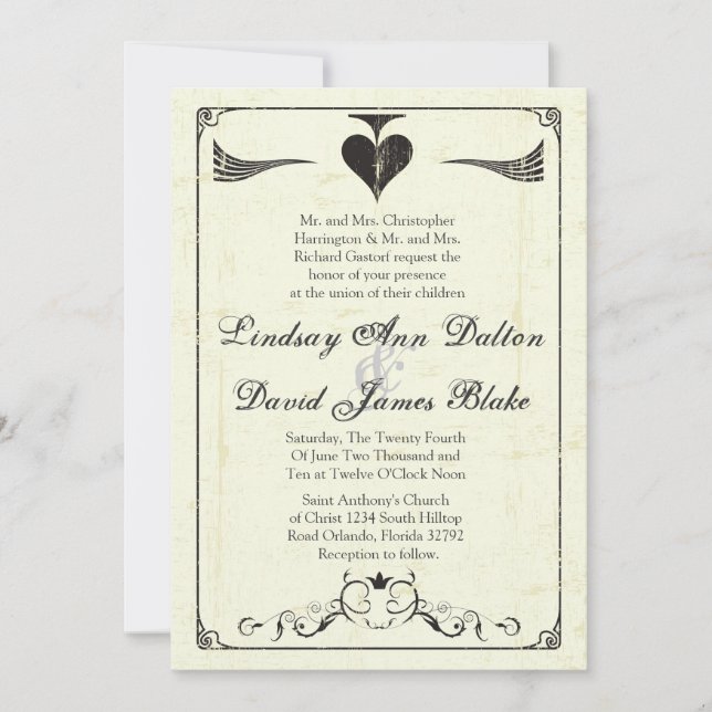 5 x 7 Convite Vintage Casino Amor (Frente)