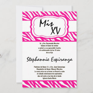5 x 7 Zebra Rosa Imprimir Quinceanera 15 Convite