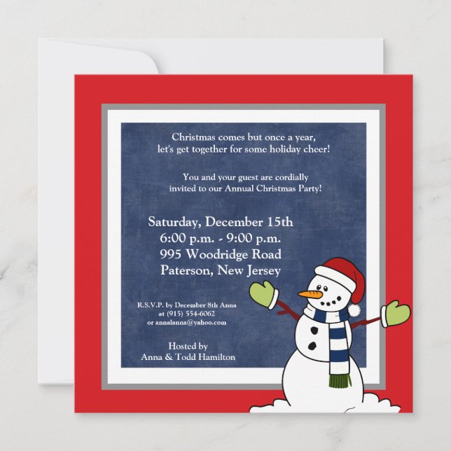 5x5 Jolly Winter Snowman Convite para Natal (Frente)