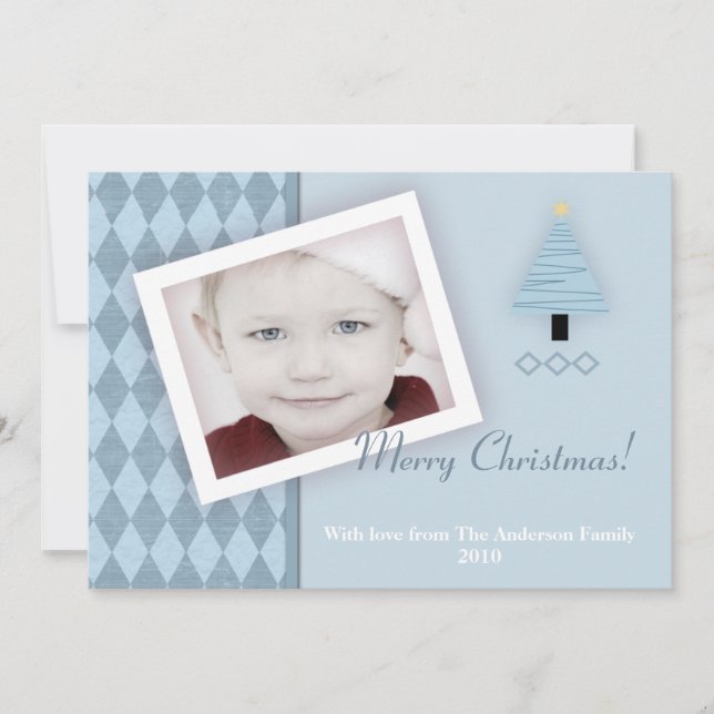 5x7 Árvore de Natal Azul Argyl PHOTO Cartão de Nat (Frente)