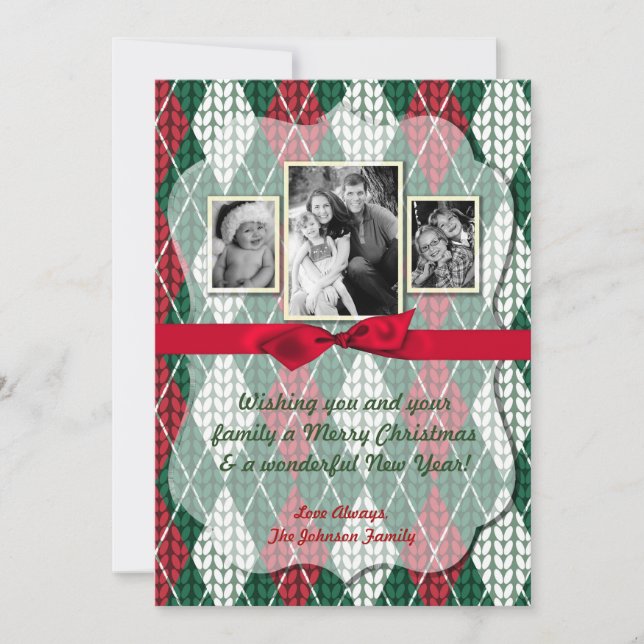 5x7 Cartão com fotos verde de Natal Ugly Sweater X (Frente)