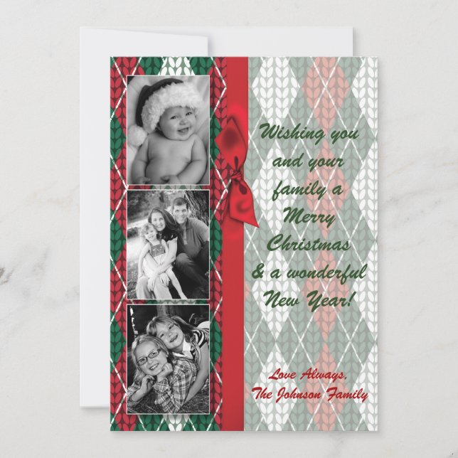 5x7 Cartão com fotos verde de Natal Ugly Sweater X (Frente)