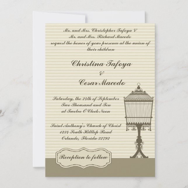 5x7 Casamento Convite Birdcage/Cinzas Stripes (Frente)