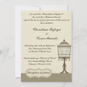 5x7 Casamento Convite Birdcage/Cinzas Stripes