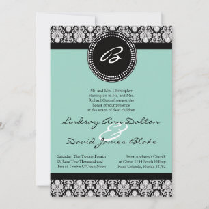 5x7 Casamento Convite Teal & Black Damask
