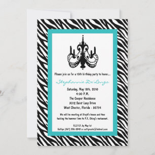5x7 Chandelier Teal Zebra 16º Convite de Anivers