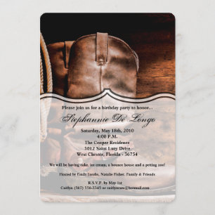 5x7 Convite de aniversário Cowboy Boots Barn Wood 