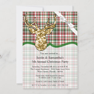 5x7 Convite Dourado para o Natal Reindeer Pla
