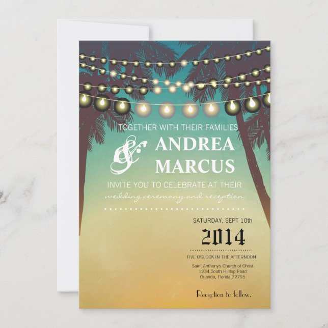 5x7 Convite para apresentação Praia Sunset Palm Tr (Frente)