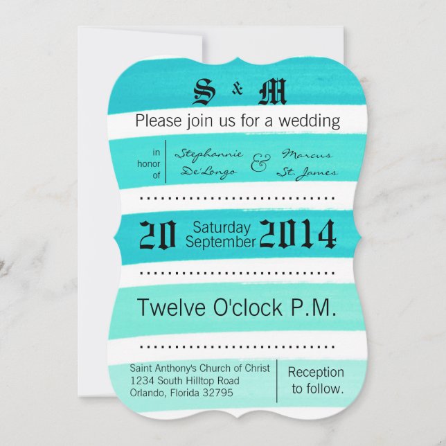 5x7 Convite para Casamento Fade Linha de Teal de S (Frente)