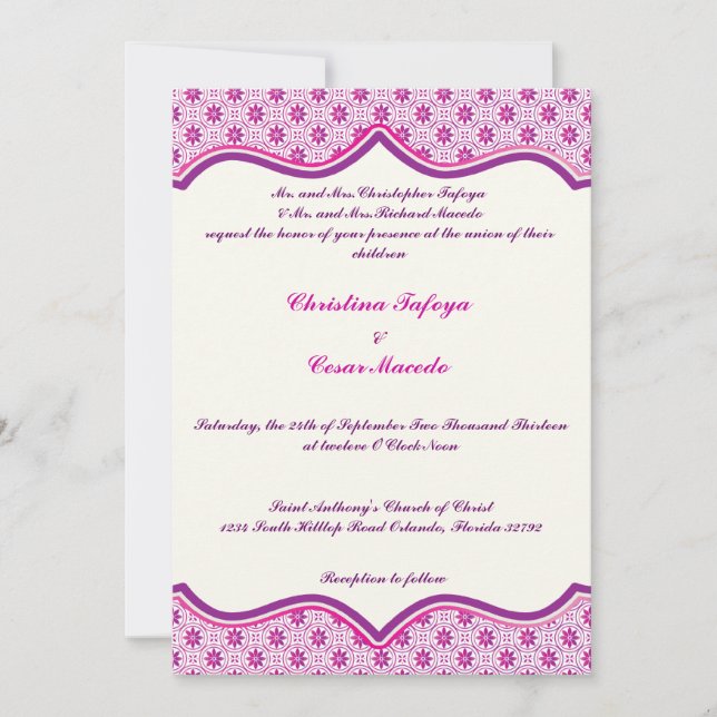 5x7 Convite para Casamento Magenta Roxo Formal (Frente)