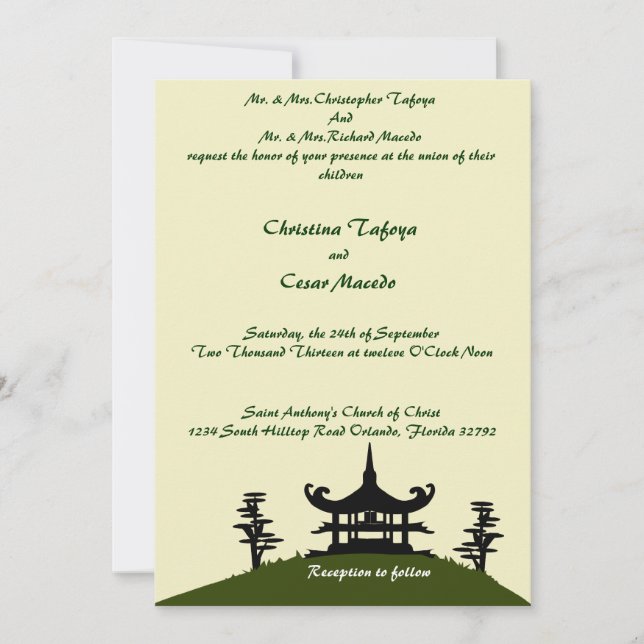 5x7 Convite para Casamento Topo da Colina Verde Ja (Frente)