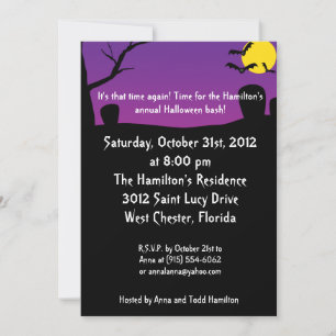 5x7 Convite para Festa de Halloween de Noites Roxa