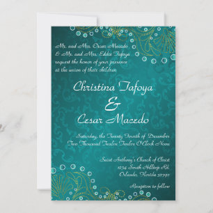 5x7 Convite para o casamento árabe Teal indiano
