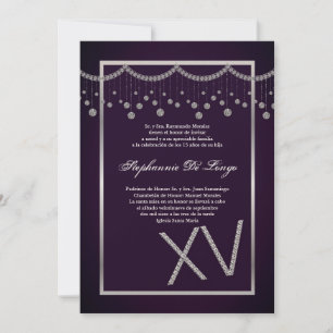 5x7 Diamante Roxo Quinceanera Convite de Aniversá
