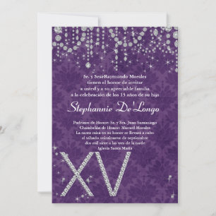 5x7 Diamante Roxo Quinceanera Convite de Aniversár