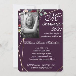 5x7 Graduação Parte Convite Plum Rosas Roxos G