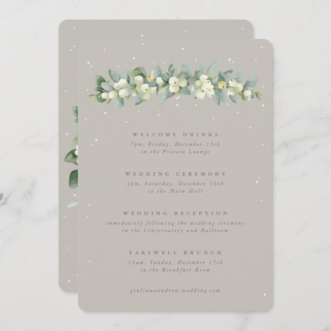 5x7 Greige Snowberry+Eucalyptus Wedding Itinerário (Frente/Verso)