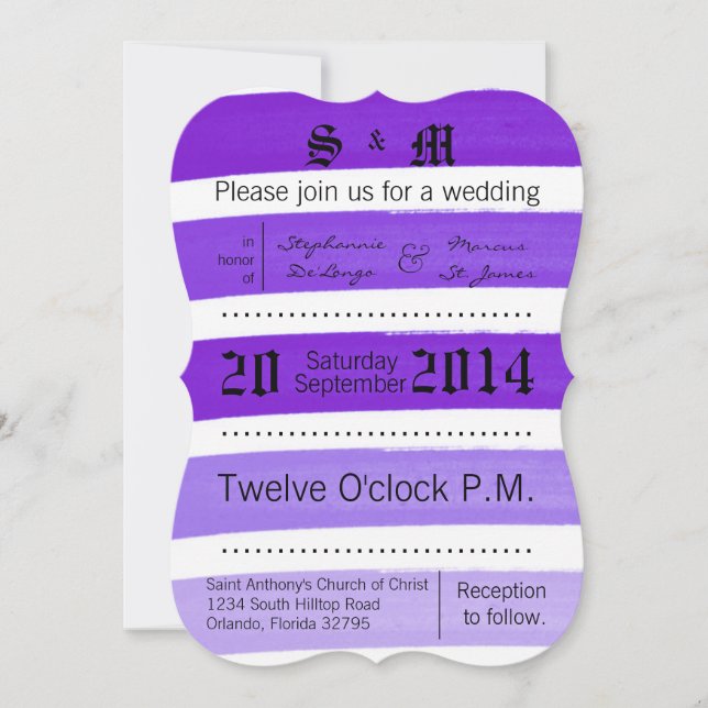 5x7 Linha Roxo Roxo Roxo Fa Convite De Casamento (Frente)