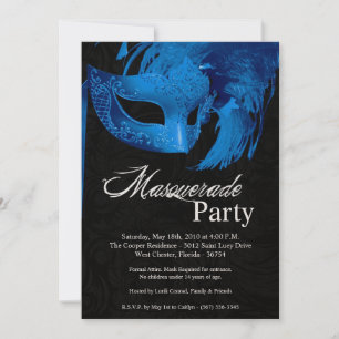 5x7 Mascarada Azul Doce 16 Convite de Aniversário