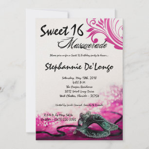 5x7 Mascarada cor-de-rosa Doce 16 Convite de anive