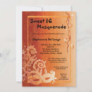 5x7 Mascarada de Laranja 16 Convite de Aniversári