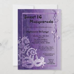 5x7 Mascarada Roxo 16 Convite de Aniversário