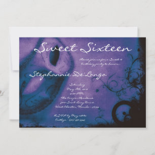 5x7 Mascarada Roxo Doce 16 Convite de Aniversário