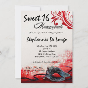 5x7 Mascarada Vermelho Doce 16 Convite de Anivers