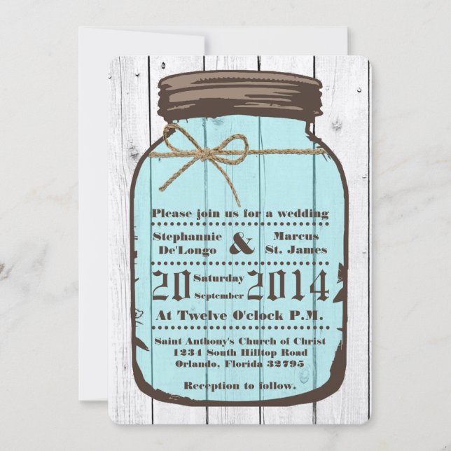 5x7 Mason Jar Wood Wash Country Casamento Convite (Frente)