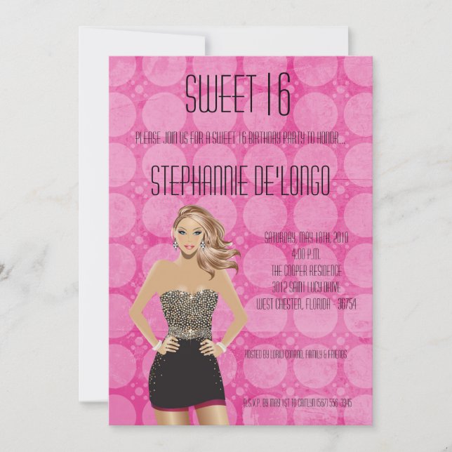 5x7 Menina Blonde Doce 16 Convite de Aniversário (Frente)