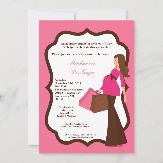 5x7 Moderno Mod Mãe Comprando Convite para Chás de (Frente)