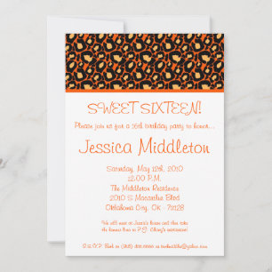 5x7 Orange Cheetah 16º Convite de Aniversário