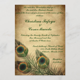5x7 Penas de Peacock de Convite de Casamento