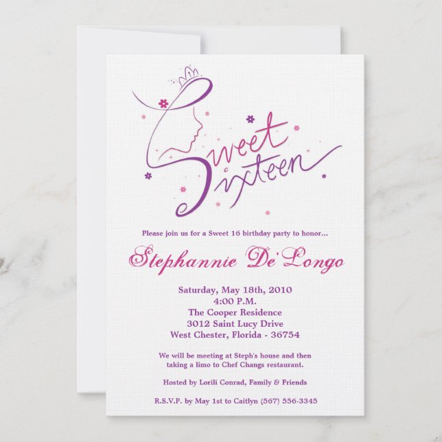 5x7 Princesa Garota Doce 16 Convite de Aniversário (Frente)