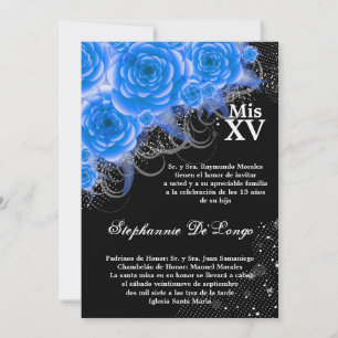 5x7 Rosas azuis Convite de aniversário para quinc